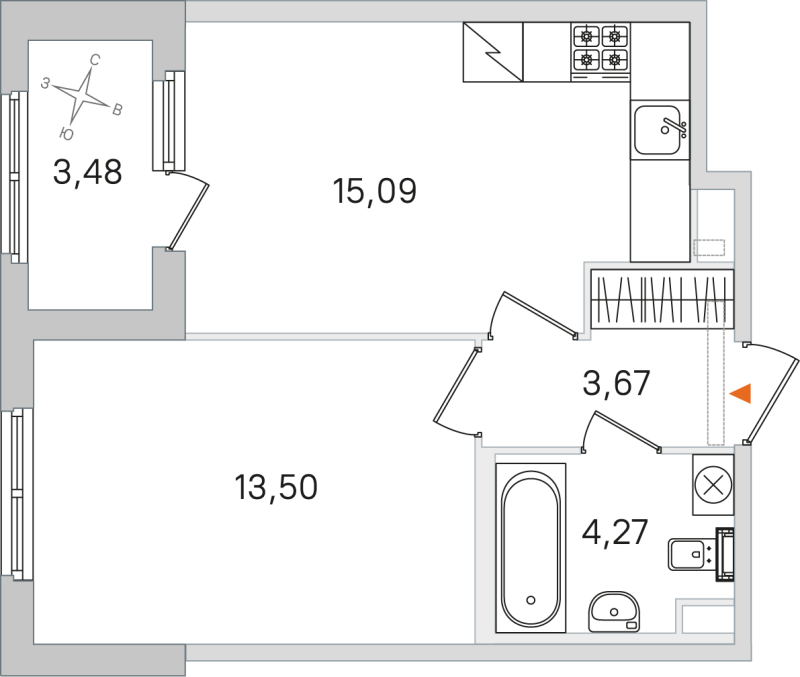 2-комнатная (Евро) квартира, 36.53 м² в ЖК "Дубровский" - планировка, фото №1