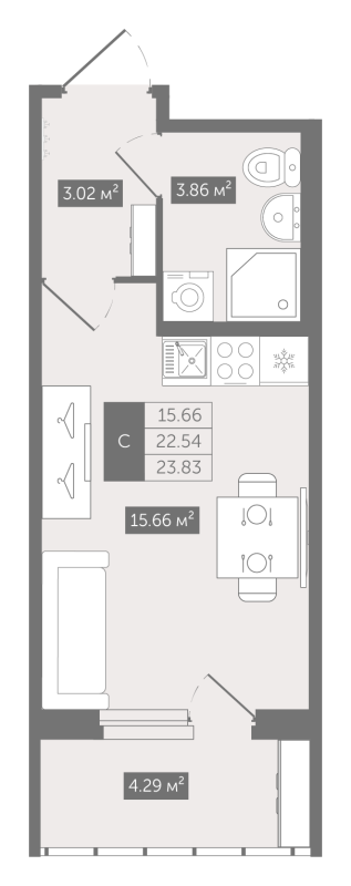 Квартира-студия, 23.83 м² - планировка, фото №1