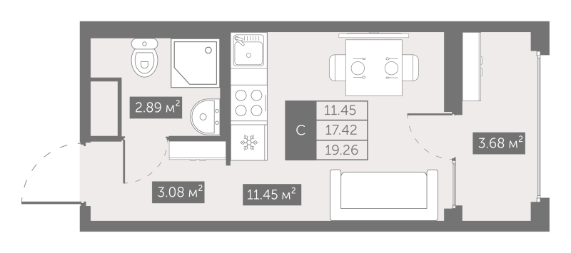 Квартира-студия, 19.26 м² в ЖК "UP-квартал Новый Московский" - планировка, фото №1