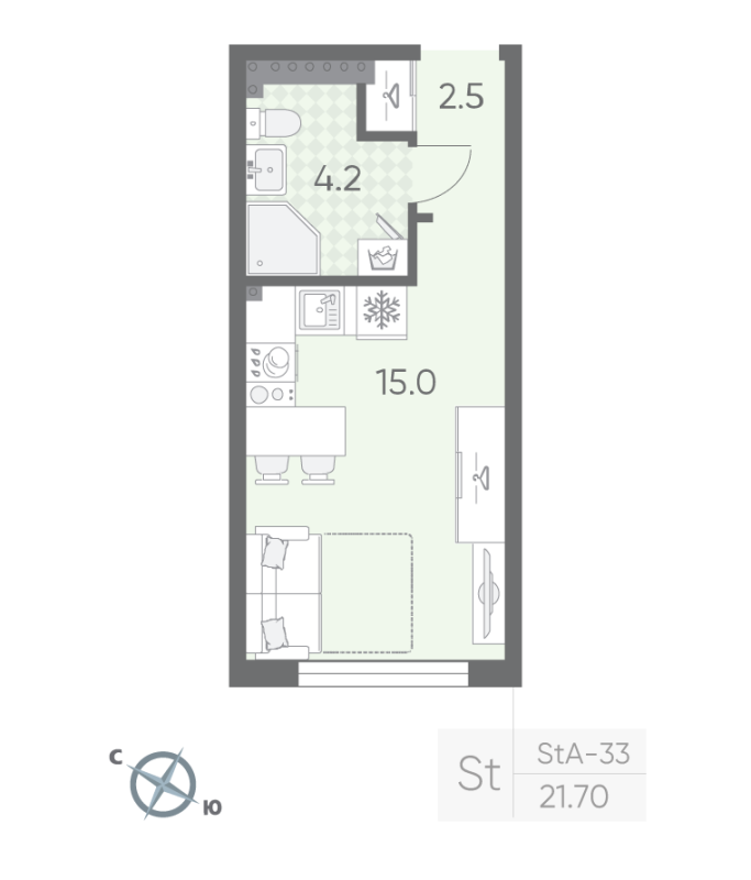Квартира-студия, 21.7 м² в ЖК "Пулково Лейк" - планировка, фото №1