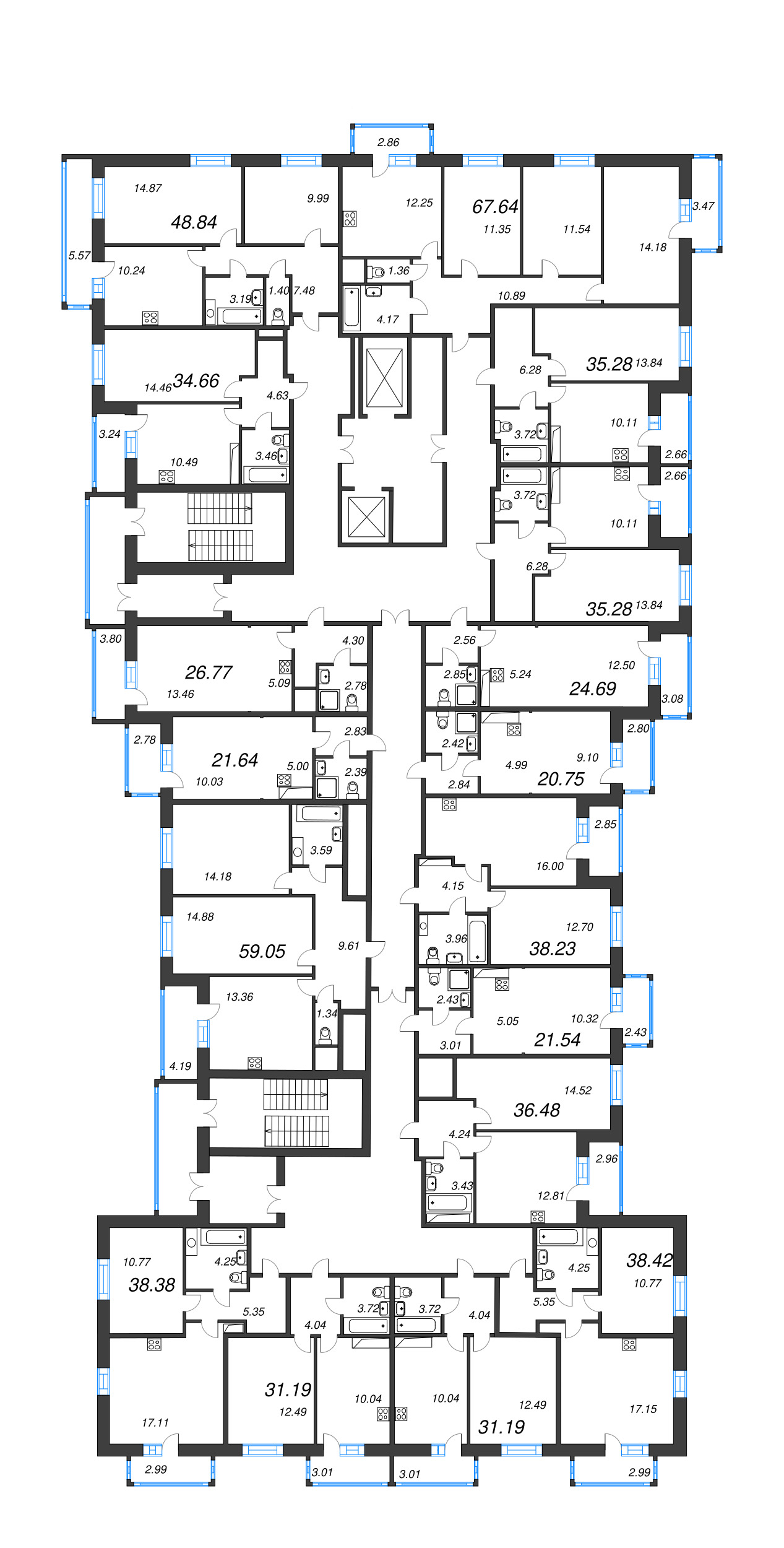 Квартира-студия, 20.75 м² в ЖК "Живи! В Рыбацком" - планировка этажа
