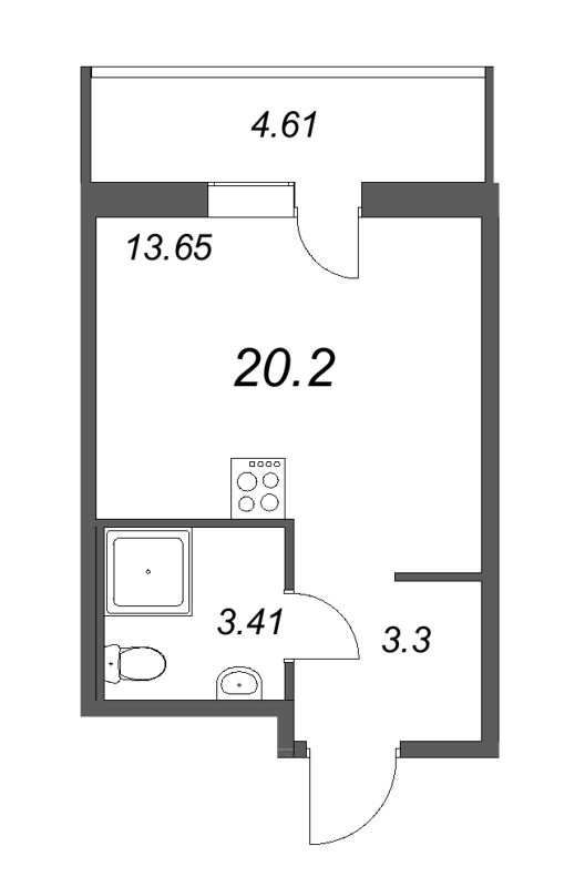 Квартира-студия, 26.04 м² в ЖК "Новые горизонты" - планировка, фото №1