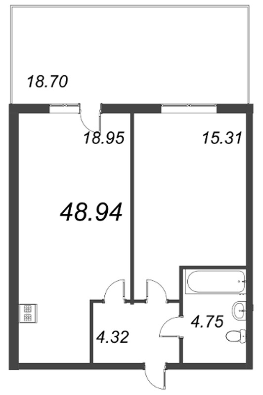 2-комнатная (Евро) квартира, 48.94 м² - планировка, фото №1