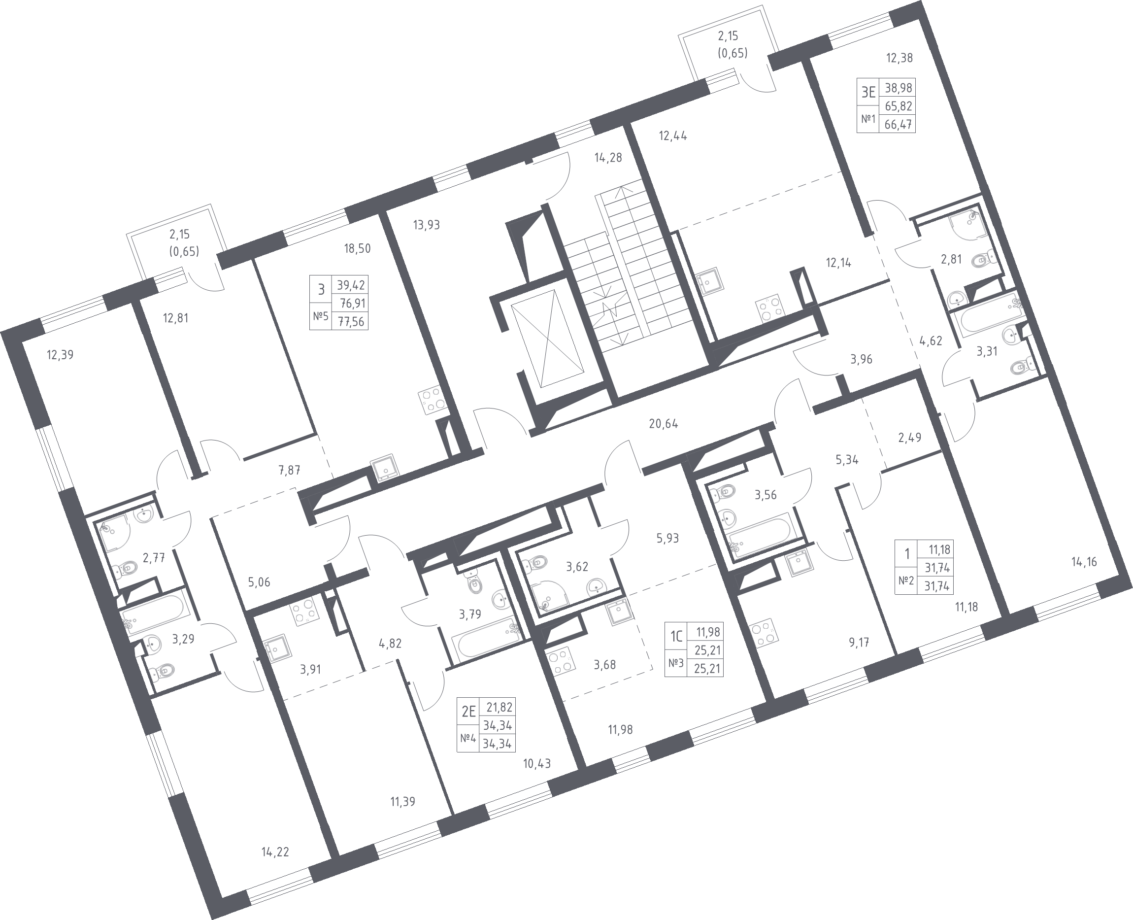 4-комнатная (Евро) квартира, 77.56 м² - планировка этажа