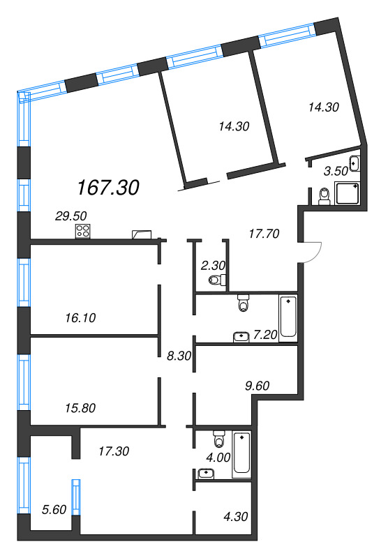 6 ккв (Евро), 167.3 м² - планировка, фото №1