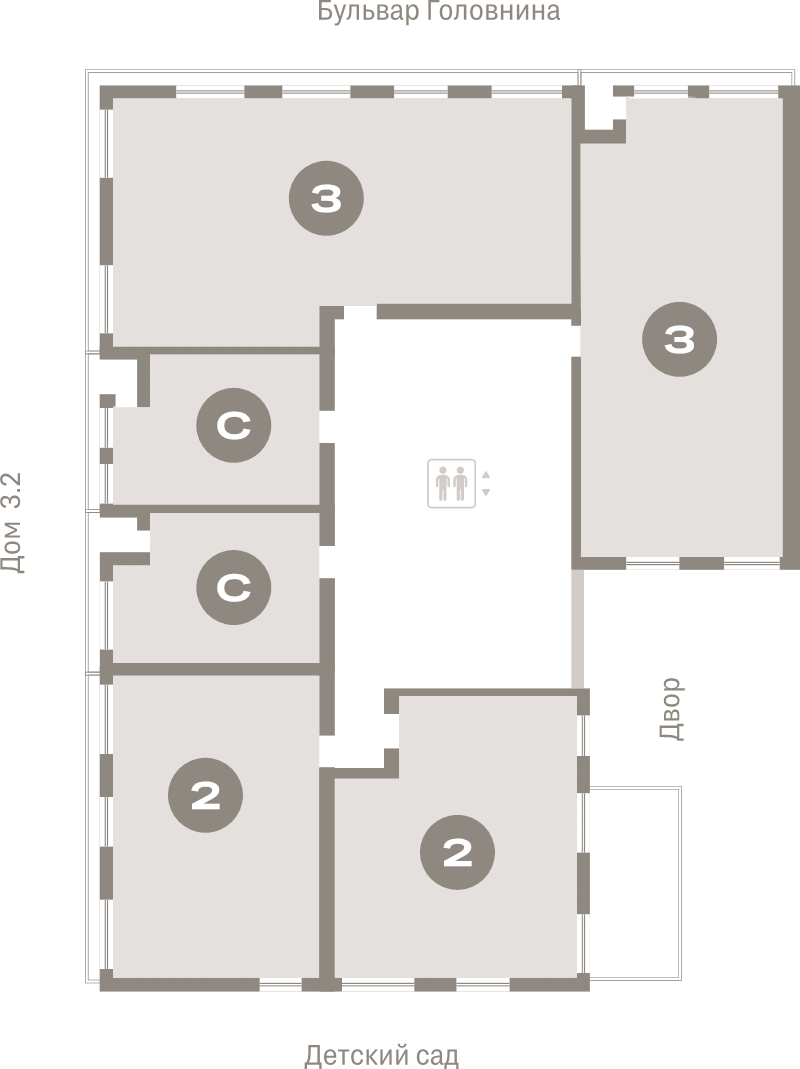3-комнатная (Евро) квартира, 65.8 м² - планировка этажа