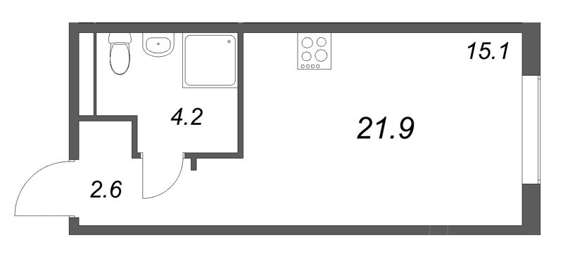 Квартира-студия, 21.9 м² в ЖК "Пулково Лейк" - планировка, фото №1