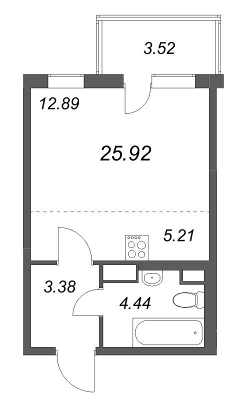 Квартира-студия, 25.92 м² в ЖК "ЮгТаун" - планировка, фото №1