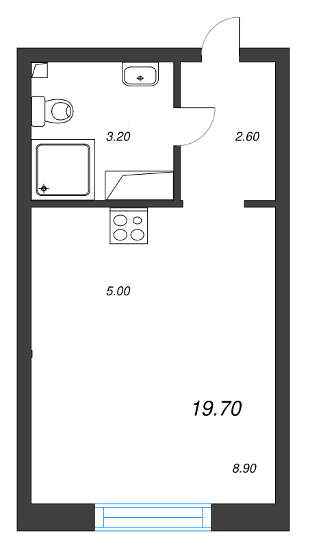 Квартира-студия, 19.7 м² - планировка, фото №1