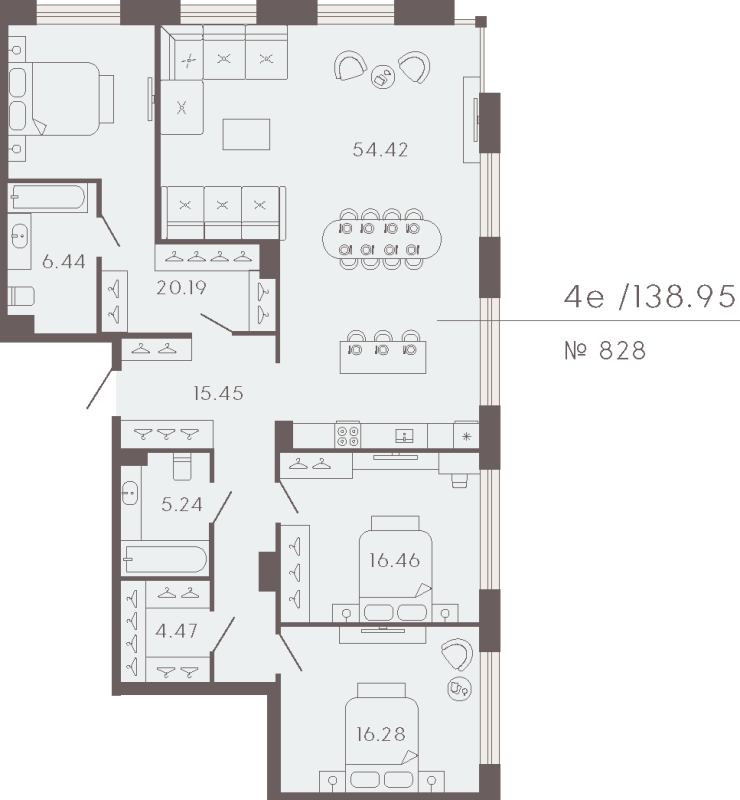 4-комнатная (Евро) квартира, 138.95 м² в ЖК "17/33 Петровский остров" - планировка, фото №1