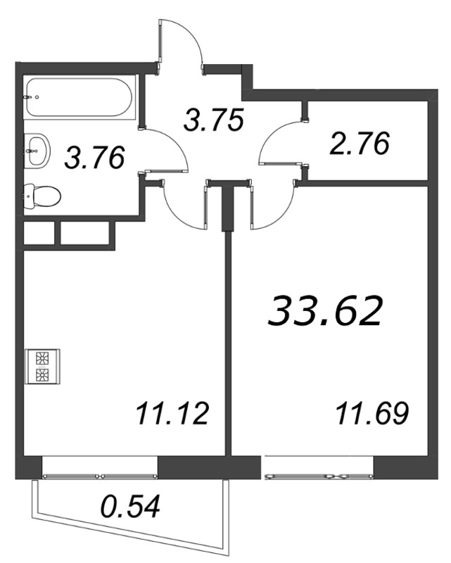 1-комнатная квартира, 33.62 м² в ЖК "VEREN NORT сертолово" - планировка, фото №1