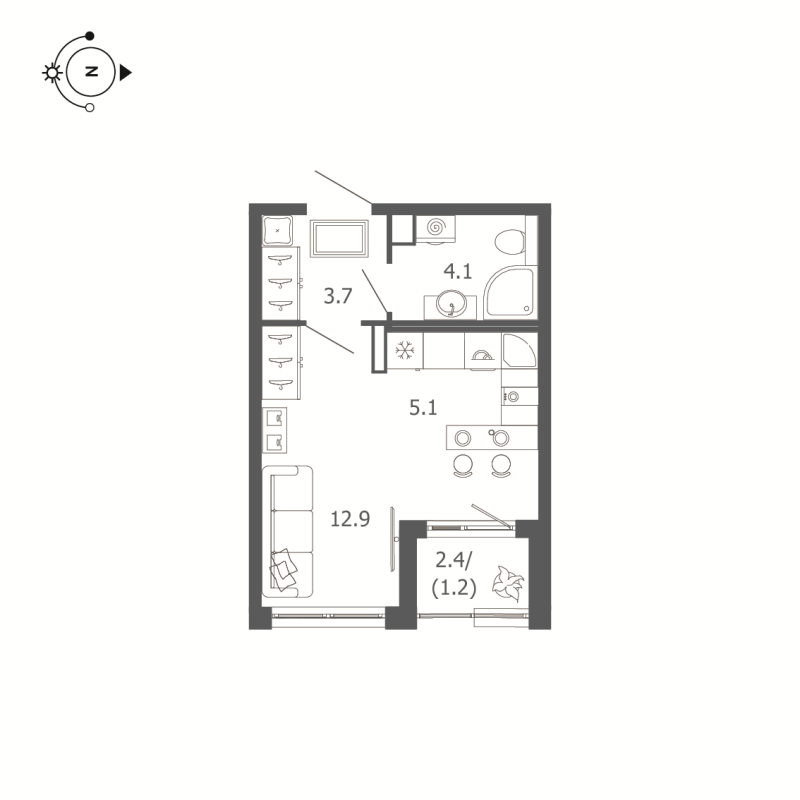 Квартира-студия, 27 м² в ЖК "Пулковский дом" - планировка, фото №1