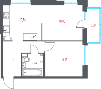 2-комнатная квартира, 43.35 м² в ЖК "Город-спутник Южный" - планировка, фото №1