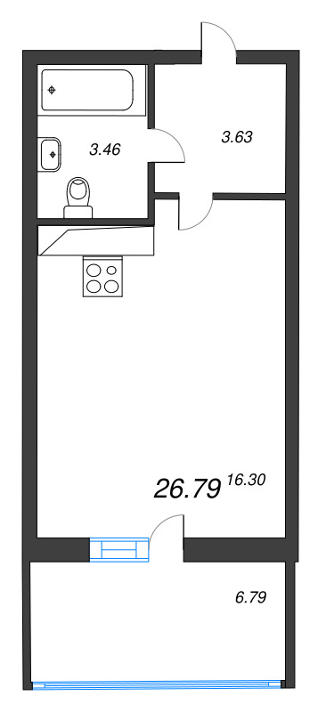 Квартира-студия, 26.79 м² в ЖК "Аквилон Stories" - планировка, фото №1