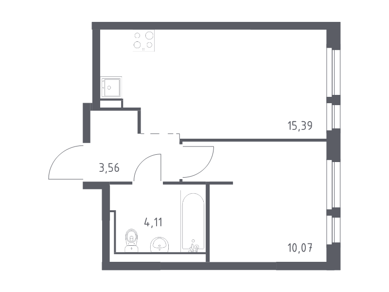 2-комнатная (Евро) квартира, 33.13 м² - планировка, фото №1