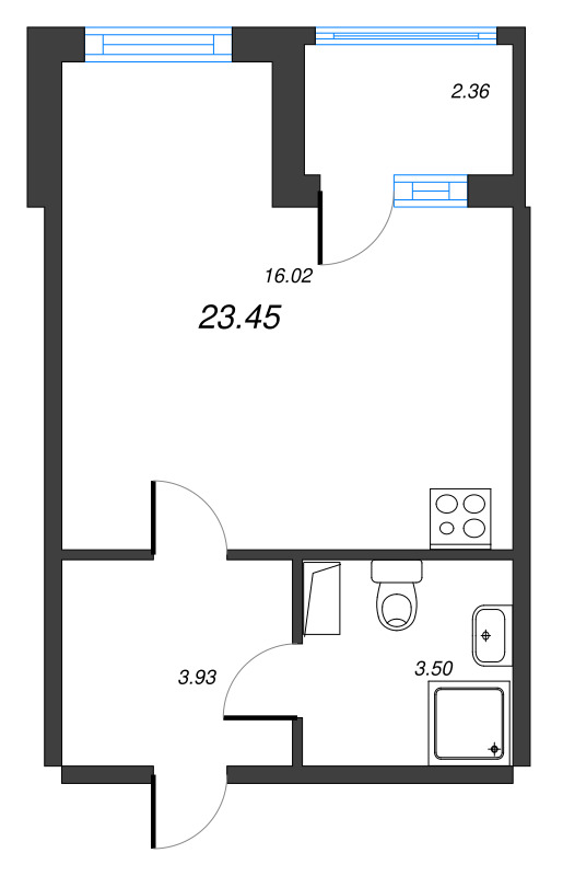Квартира-студия, 23.45 м² в ЖК "Полис ЛАВрики" - планировка, фото №1