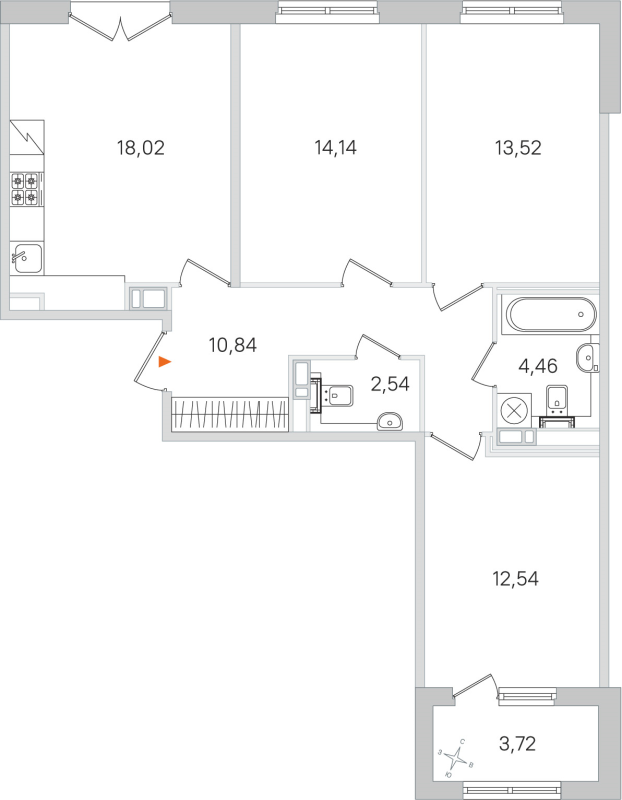 4-комнатная (Евро) квартира, 76.06 м² в ЖК "Дубровский" - планировка, фото №1