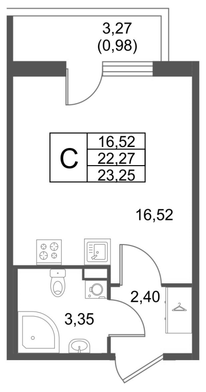 Квартира-студия, 23.25 м² в ЖК "Лето" - планировка, фото №1