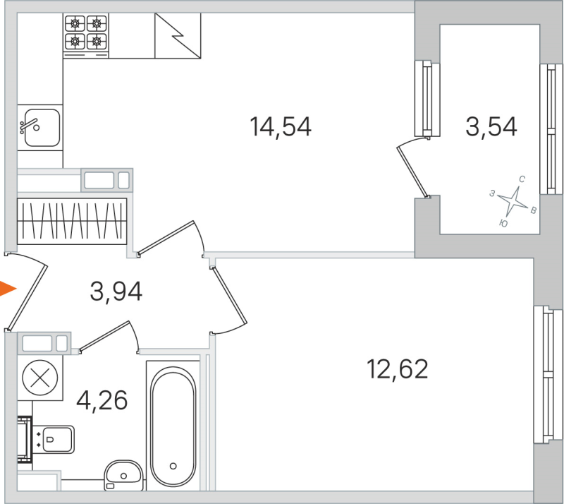 1-комнатная квартира, 35.36 м² в ЖК "Дубровский" - планировка, фото №1