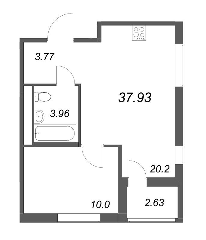 2-комнатная (Евро) квартира, 40.56 м² в ЖК "Мурино Space" - планировка, фото №1
