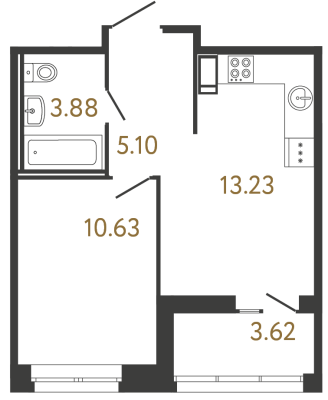 1-комнатная квартира, 32.84 м² в ЖК "Ultra City 3.0" - планировка, фото №1