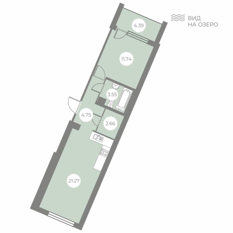 2-комнатная (Евро) квартира, 46.17 м² - планировка, фото №1