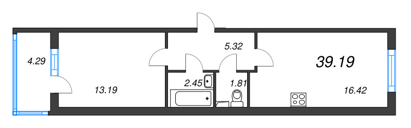 2-комнатная (Евро) квартира, 39.19 м² в ЖК "Любоград" - планировка, фото №1