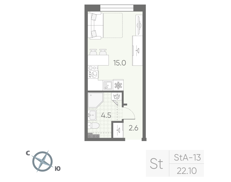 Квартира-студия, 22.1 м² в ЖК "Пулково Lake" - планировка, фото №1