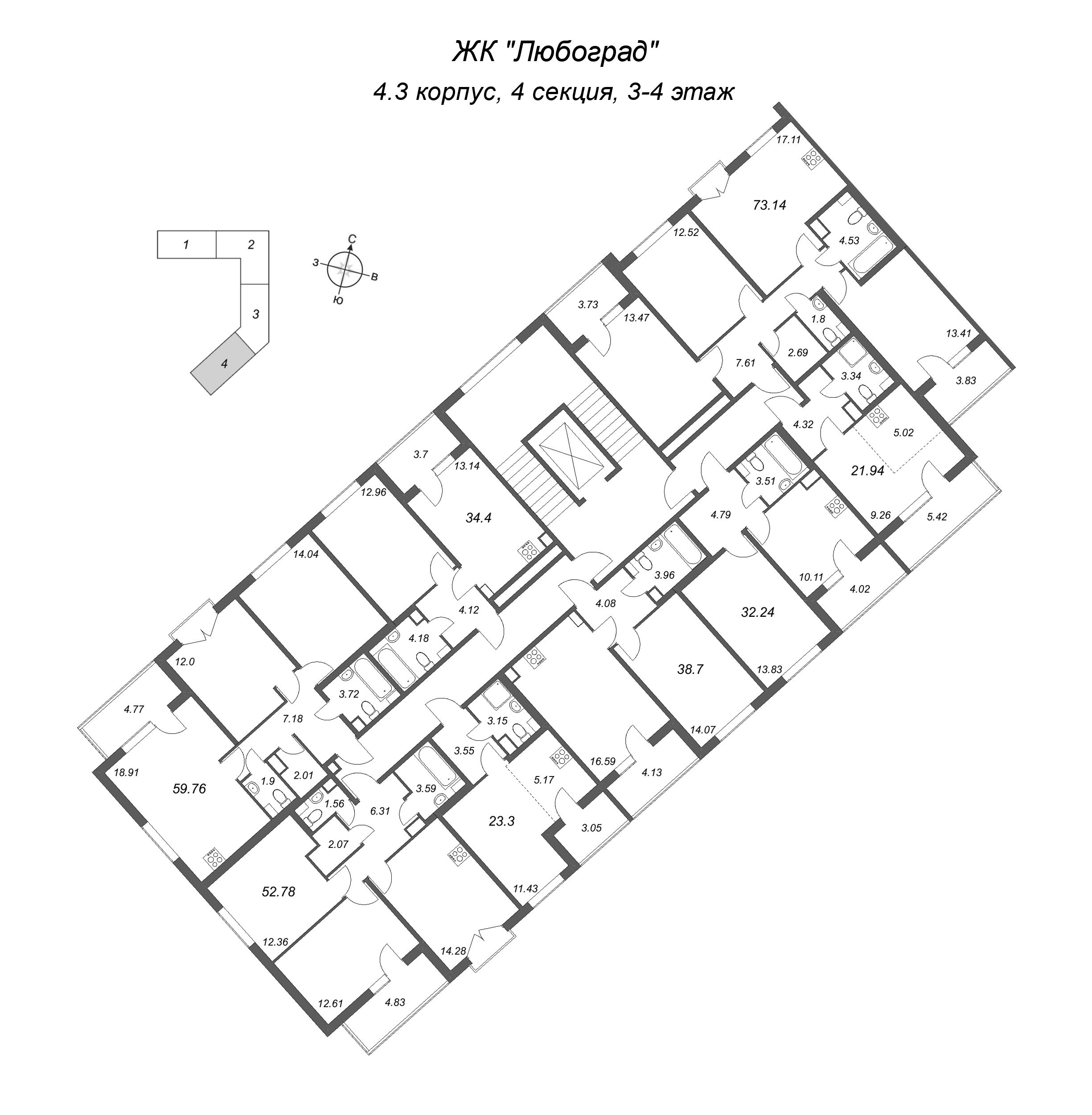 Квартира-студия, 21.94 м² в ЖК "Любоград" - планировка этажа
