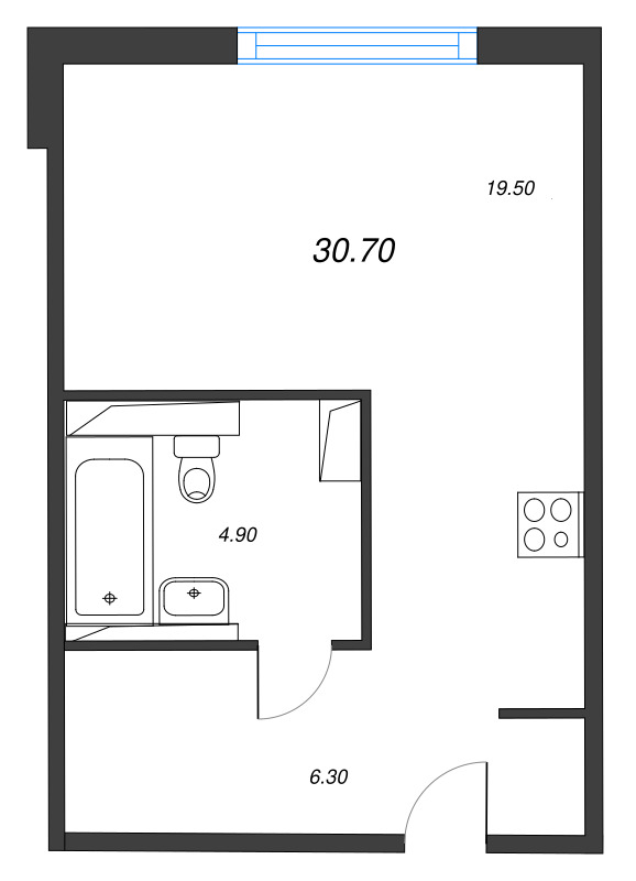Квартира-студия, 30.7 м² в ЖК "Руднева 15" - планировка, фото №1