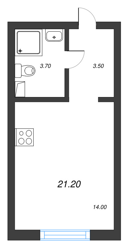 Квартира-студия, 21.2 м² в ЖК "Ручьи" - планировка, фото №1