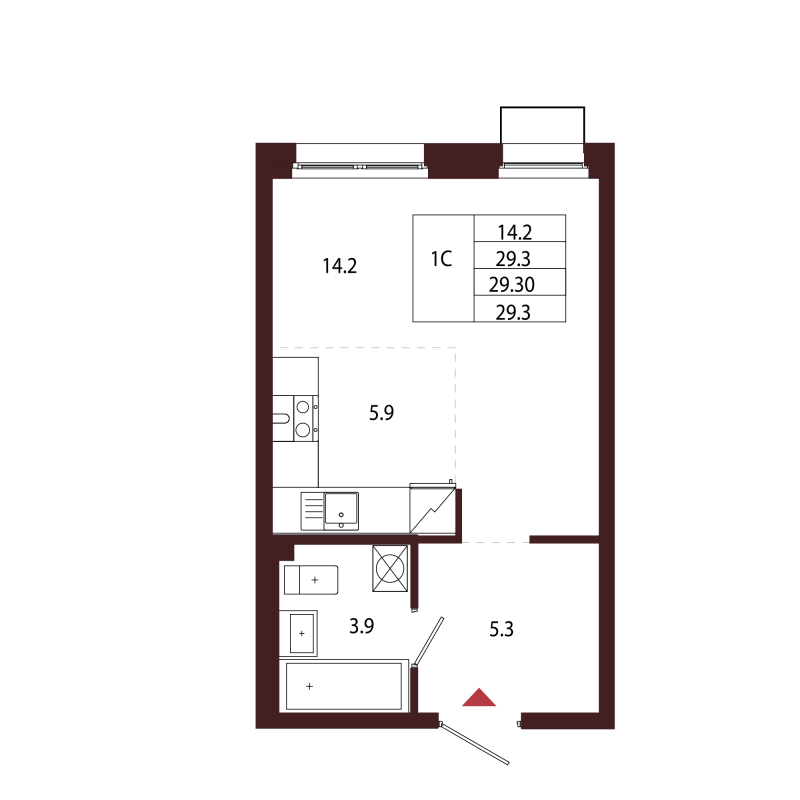 Квартира-студия, 29.3 м² в ЖК "Лисино" - планировка, фото №1