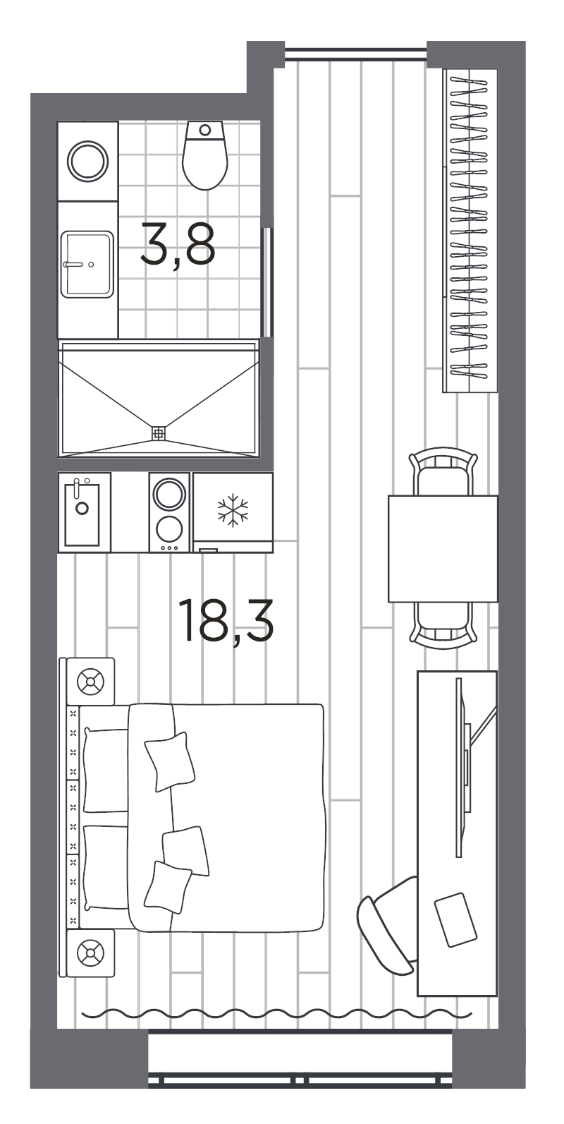 Квартира-студия, 22.1 м² - планировка, фото №1