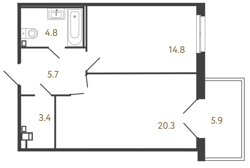 2-комнатная (Евро) квартира, 49 м² в ЖК "Репин" - планировка, фото №1