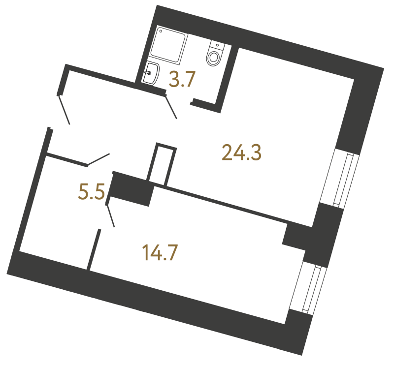 2-комнатная (Евро) квартира, 48.2 м² в ЖК "Типография" - планировка, фото №1