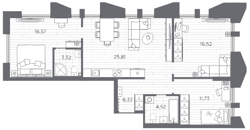 4-комнатная (Евро) квартира, 85 м² в ЖК "Галерная гавань" - планировка, фото №1