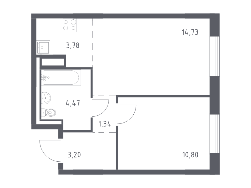 2-комнатная (Евро) квартира, 38.32 м² - планировка, фото №1