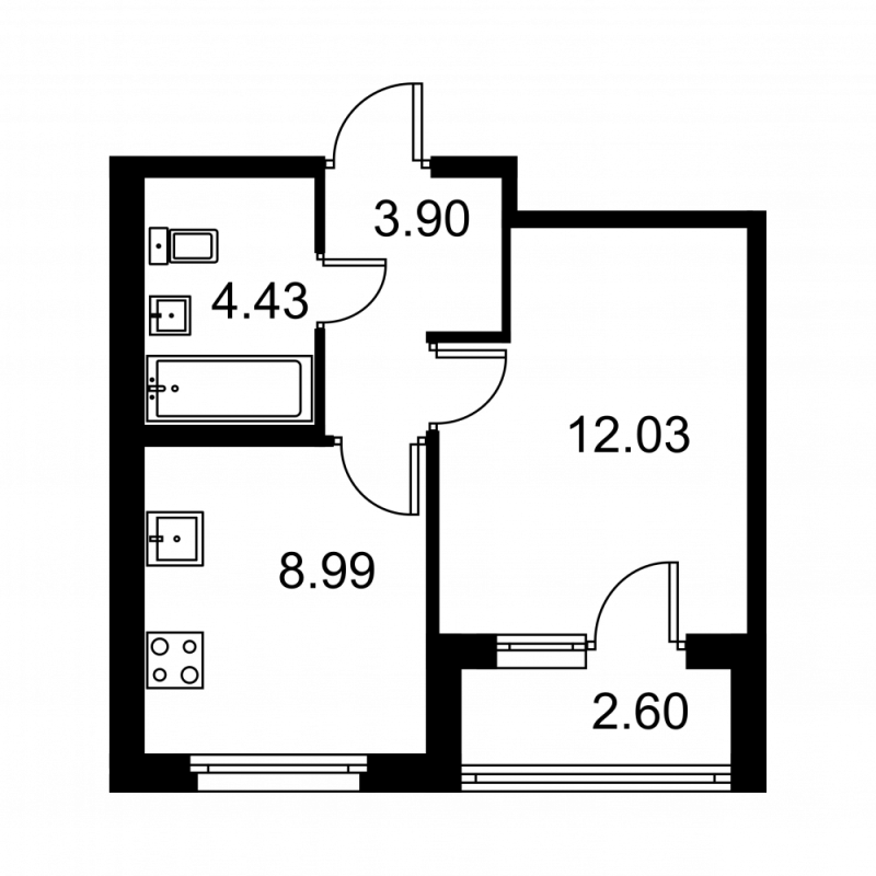 1-комнатная квартира, 30.65 м² в ЖК "Квартал Заречье" - планировка, фото №1