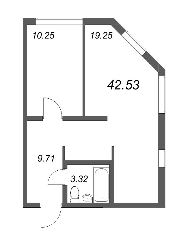 2-комнатная (Евро) квартира, 42.53 м² в ЖК "Life Apart Октябрьская" - планировка, фото №1