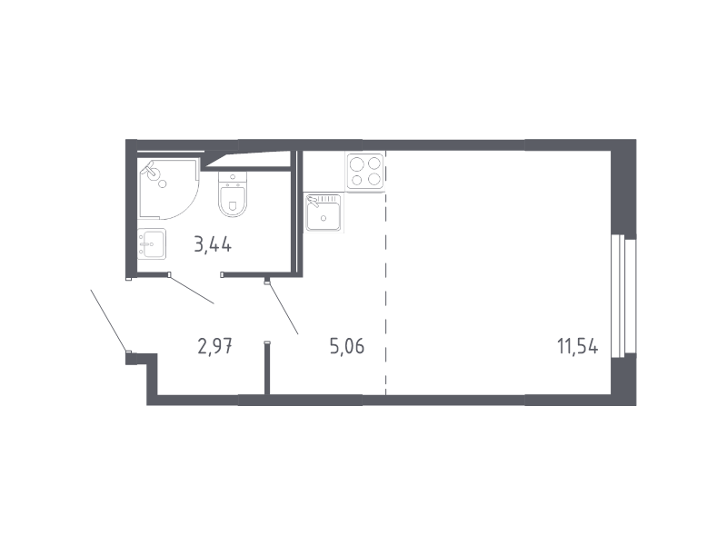 Квартира-студия, 23.01 м² - планировка, фото №1