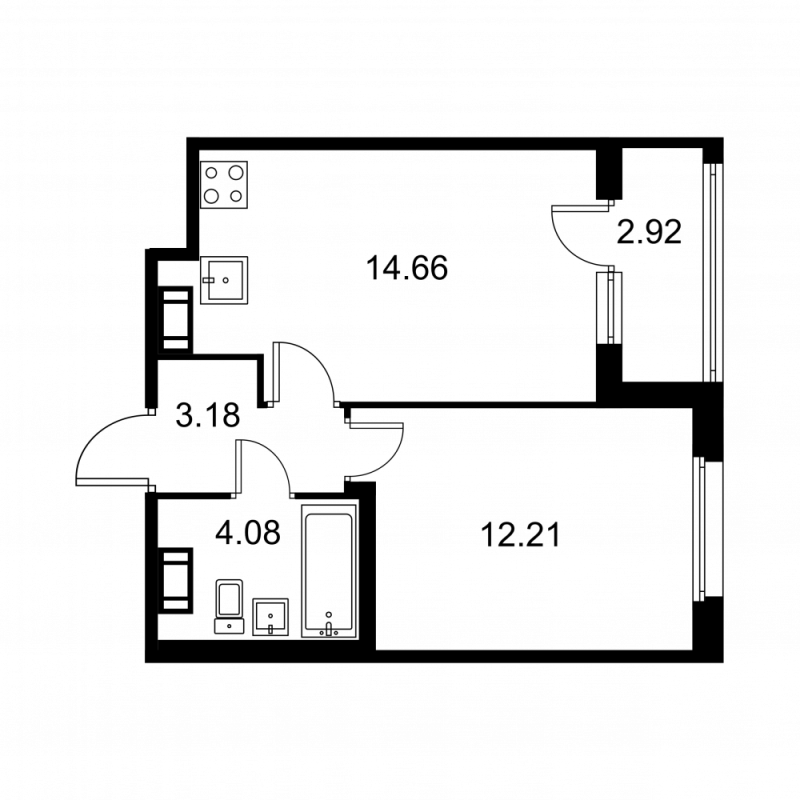 1-комнатная квартира, 35.59 м² в ЖК "Квартал Заречье" - планировка, фото №1