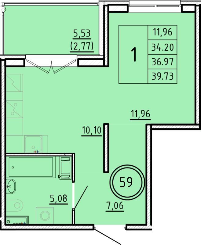 1-комнатная квартира, 34.2 м² в ЖК "Образцовый квартал 16" - планировка, фото №1