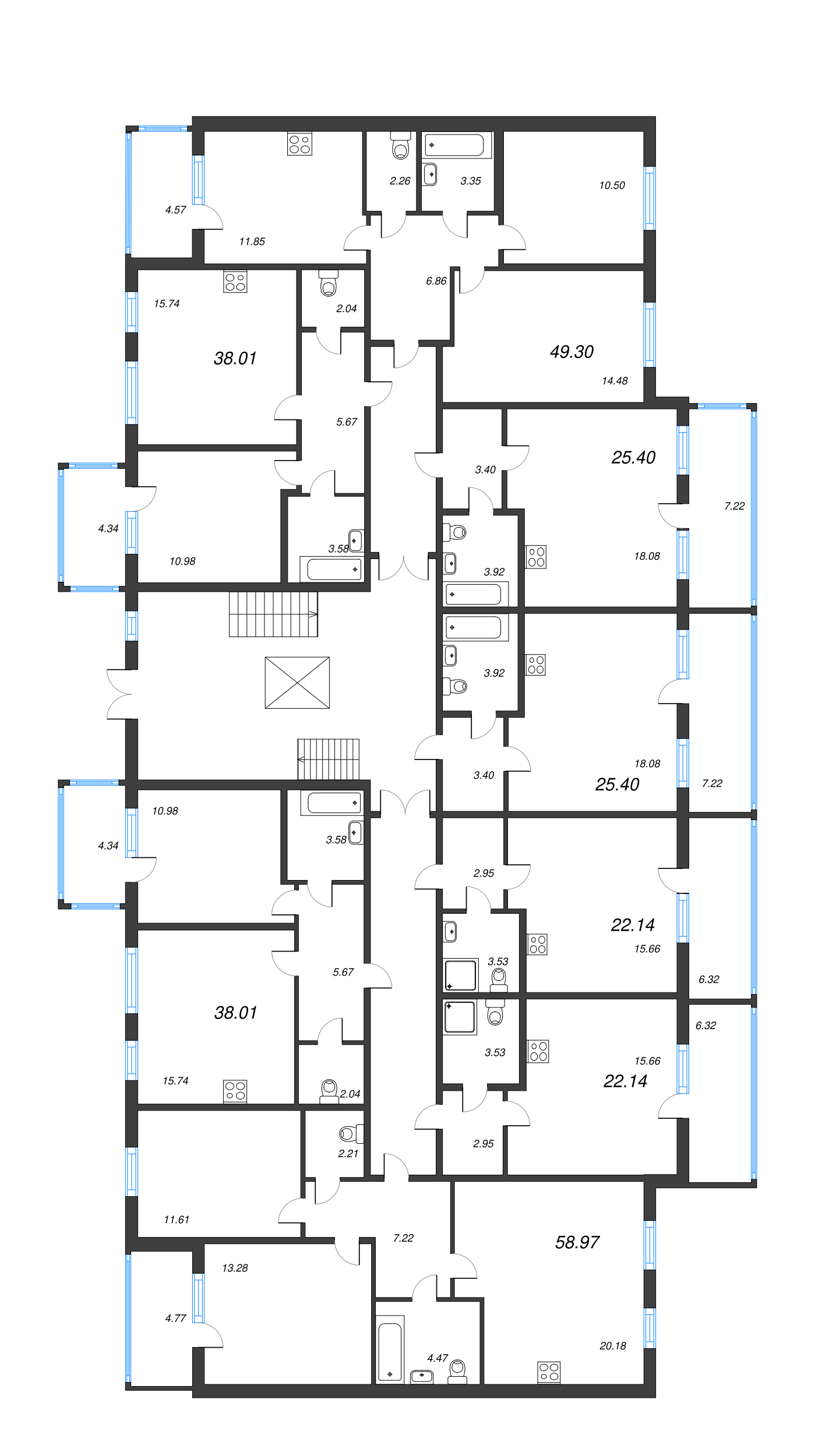 2-комнатная (Евро) квартира, 38.01 м² в ЖК "Новое Сертолово" - планировка этажа