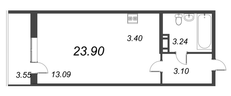 Квартира-студия, 23.9 м² в ЖК "Капральский" - планировка, фото №1