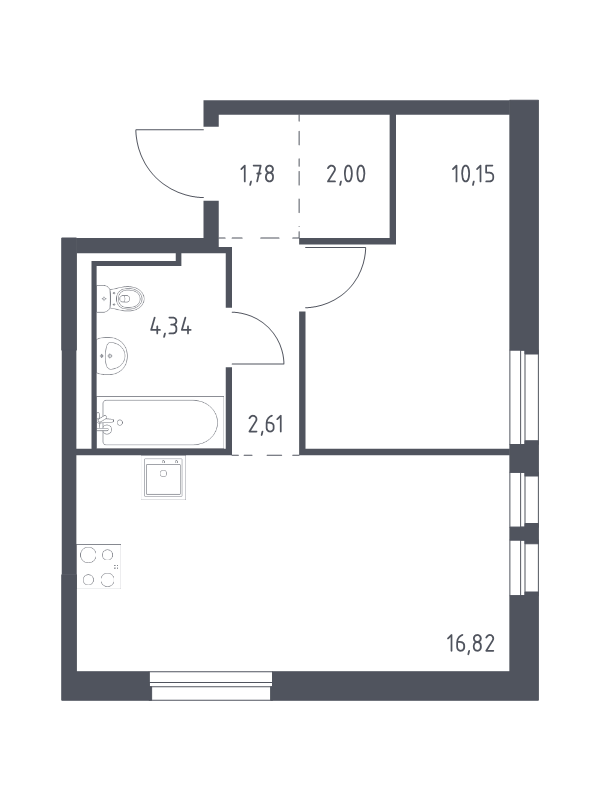 2-комнатная (Евро) квартира, 37.7 м² - планировка, фото №1