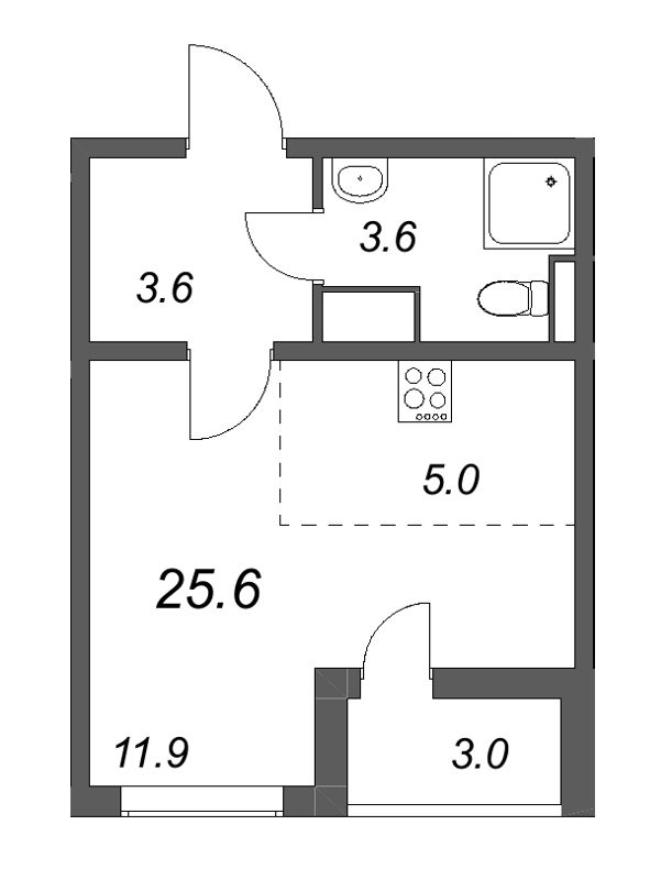 Квартира-студия, 26.5 м² - планировка, фото №1