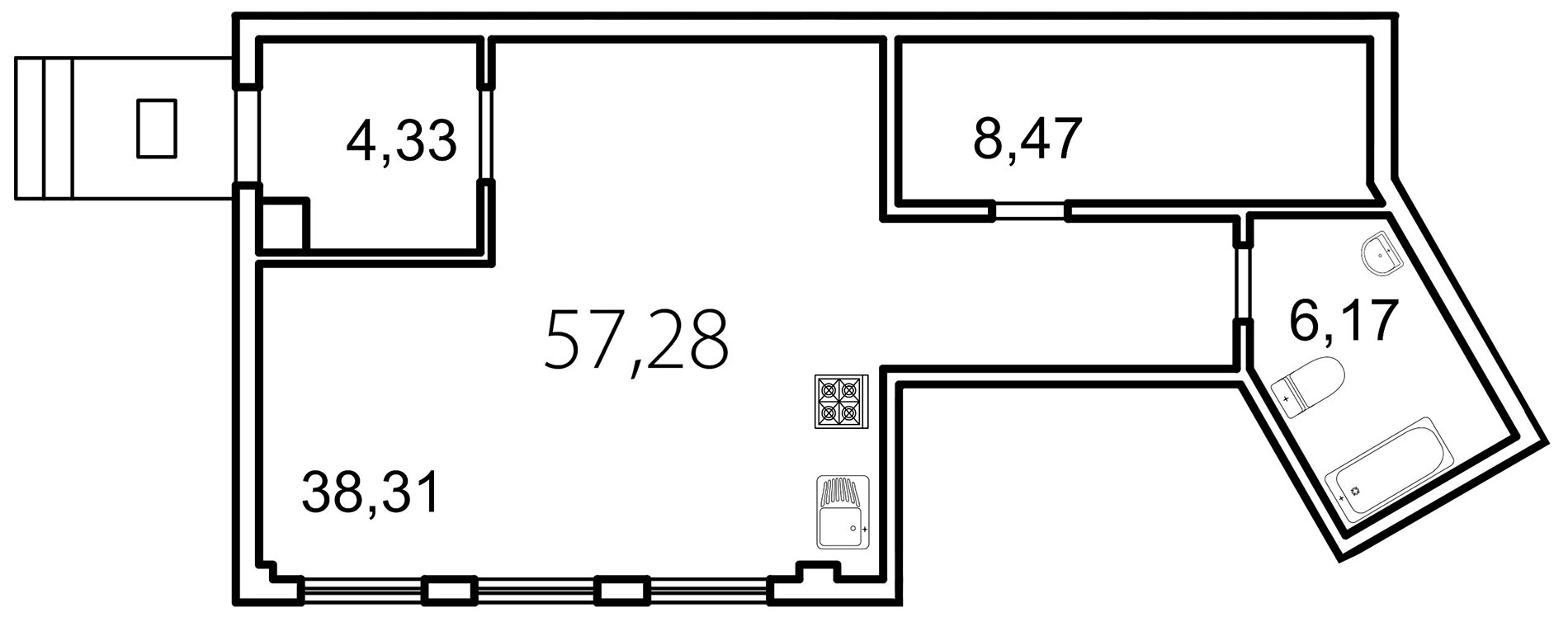 Квартира-студия, 57.3 м² - планировка, фото №1