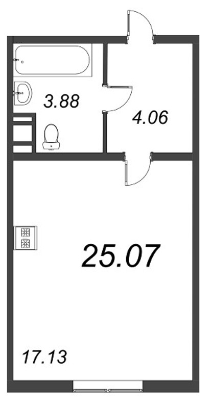 Квартира-студия, 25.07 м² в ЖК "Pixel" - планировка, фото №1