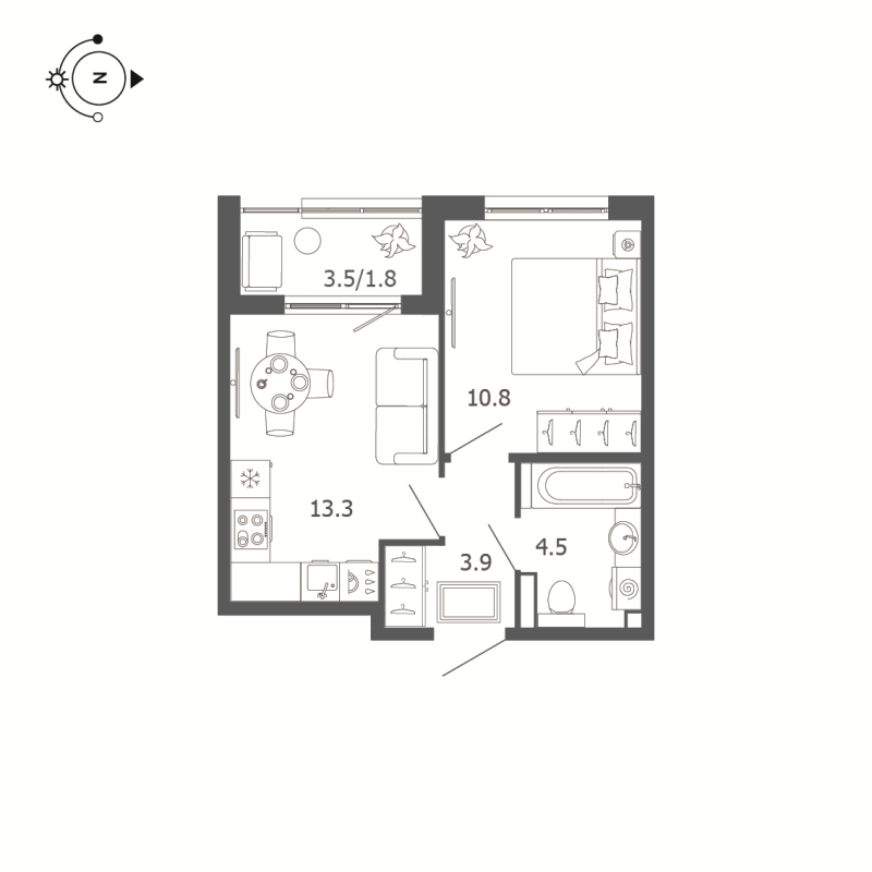 1-комнатная квартира, 34.3 м² в ЖК "Пулковский дом" - планировка, фото №1