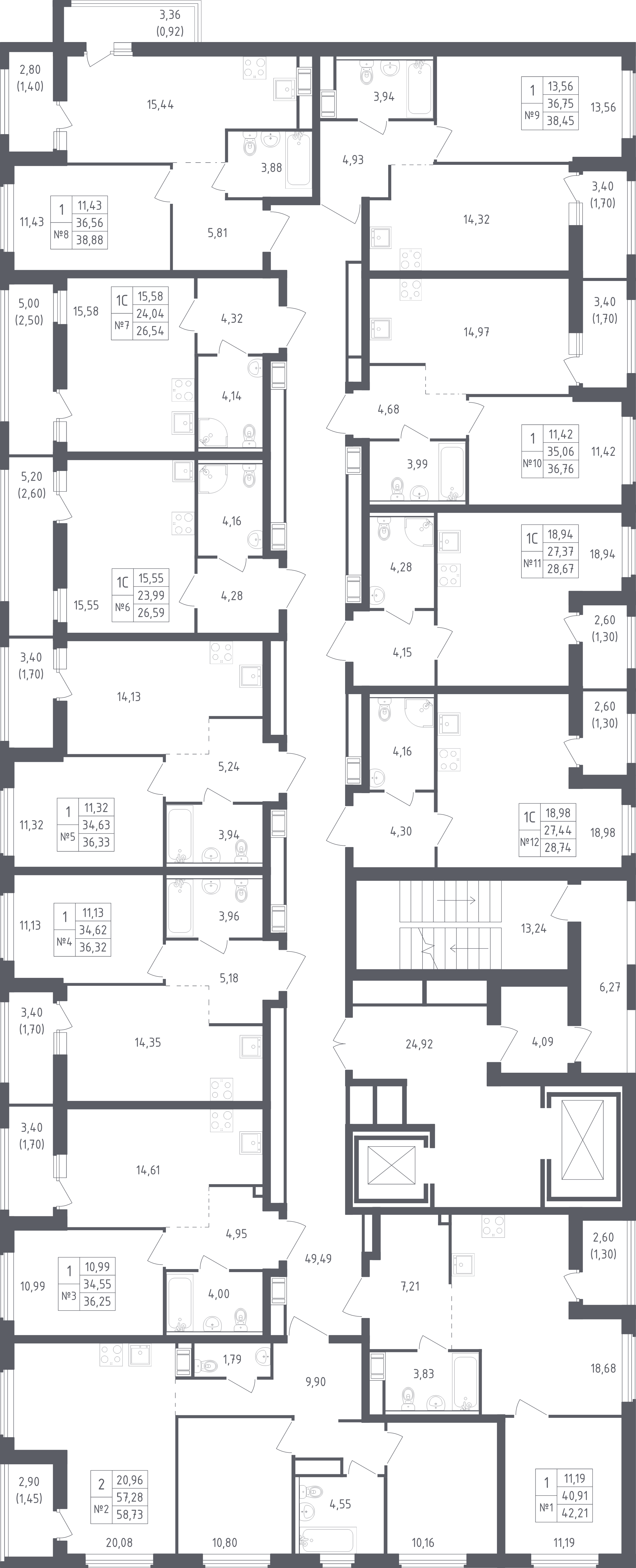 Квартира-студия, 26.54 м² в ЖК "Южная Нева" - планировка этажа